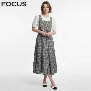 [포커스] 서스펜더 포인트 체크 멜빵 원피스_VF6M1OP3271