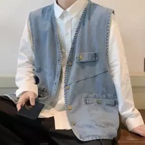 데일리룩 조끼 빈티지 패션 베스트 청 데님 오버핏 복고풍 레이어드룩 레트로룩 빅포켓베스트