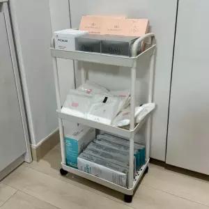 화이트 이동식 수납 트롤리 주방 정리용 3단 선반 거실 진열대