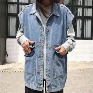 여자 레이어드 아우터 데일리 오버핏 워싱 데님베스트 청조끼 데님조끼