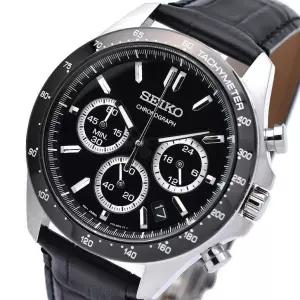 Seiko 세이코 [세금포함] [정품] Spirit 블랙 다이얼 가죽 Band 크로노그랩 Men 시계 SBTR021 손목시계 패