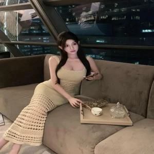여성용 원피스 홀터넥 롱원피스 니트 바캉스 휴양지 슬림핏