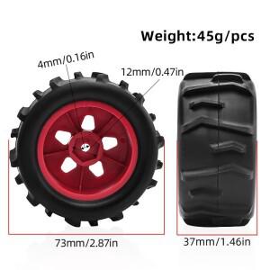 4개입 73mm-12mm 헥스 RC 타이어 휠 1/18 아르마 그라나이트 그롬 몬스터 트럭 업그레이드 부품용 진흙/모