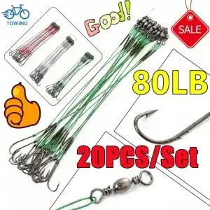물림 방지 철사 리더 가죽 끈 베이트 홀더 후크 포함 스위블 낚싯줄 파이크 베이스 80LB 1225cm 세트 당 20