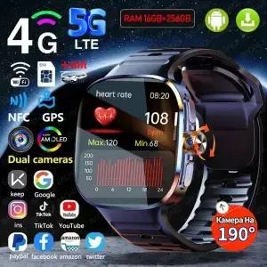 5G/4G/3G 풀 네트워크 스마트워치 720X720 AMOLED 16GB+256GB RAM 2100mAh HD 카메라 영상 통화 WIFI 구글