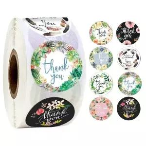 100500pcs 꽃 감사합니다 비즈니스 스티커 롤 라벨 결혼 선물 카드 상자 봉투 씰링 홈 만든 포장 공급