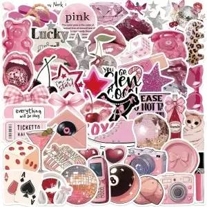 10/30/50PCS 핑크 다운 타운 걸 스티커 PVC 미적 DIY 장식 스크랩북 핸드 회계 용품
