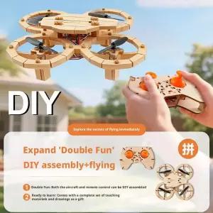 DIY 목재 RC 쿼드콥터 키트 교육용 물리 공학 모델 수제 드론 리모컨 접착제도구 불필요