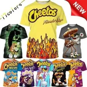 Y2k Top Cheetos Crunchy Food 3d 프린트 티셔츠 패션 크루 넥 힙합 쿨 캐주얼웨어 하라주쿠 반팔