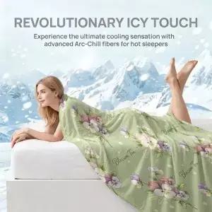 연녹색 팬지 꽃무늬 프린트 쿨링 블랭킷 Q MAX 0.3 피부 친화적인 담요 (코티지 침실 여름 낮잠용)
