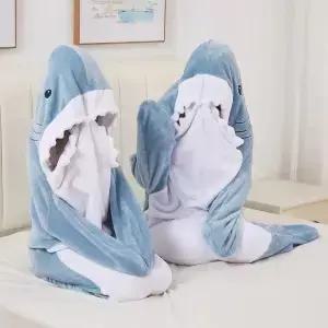 웨어러블 상어 격자 무늬 담요 부드럽고 따뜻한 플러시 던지기 Onesies 잠옷 귀여운 동물 침낭 플란넬 홈