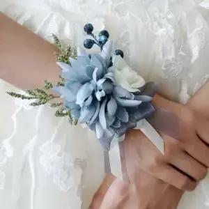 Boutonniere 및 손목 코사지 웨딩 액세서리 신랑 신부 자매 베스트 프렌즈 시뮬레이션 플라워 볼 연회 공장