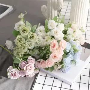 인공 꽃 실크 장미 부케 축제 정원 가정 테이블 꽃병 웨딩 신부 장식 DIY 무대 소품 핫세일