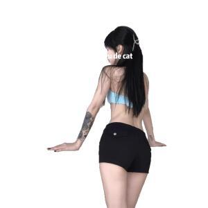 원픽 남성 블랙 로우 데님 쇼트 바지 여름 얇은 A라인 스키니 힙업 핫팬츠