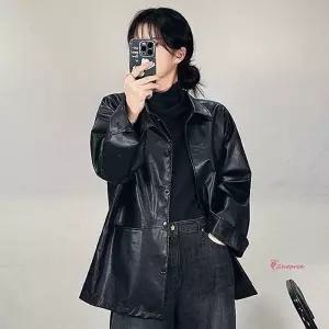 여성 레더 재킷 자켓 가죽 블레이저 오버핏 빅사이즈ghi602