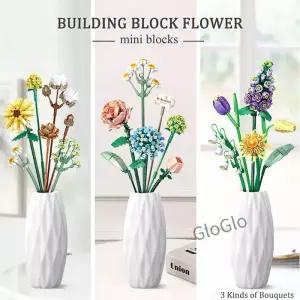 꽃 빌딩 블록 DIY 식물 분재 장식 장미 국화 튤립 꽃다발 모델 조립 선물