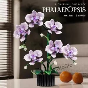 619PCS 팔라에노프시스 블록 꽃 난초 화분 식물 시뮬레이션 모델 홈 데코 퍼즐 생일 선물