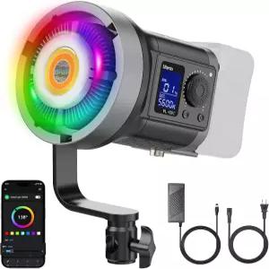 울란지 RGB 비디오 라이트 - 120W COB LED 연속 출력 조명 어댑터 및 앱 제어 2700K-650K 27000lux/m 20