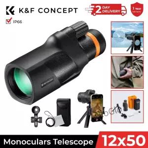 KF CONCEPT 12X50 단안 망원경 방수 BAK4 프리즘 HD 단안경휴대폰 홀더 삼각대 포함 캠핑 여행용