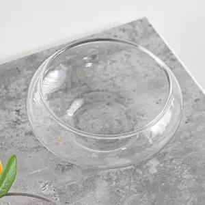 유리 원형 수반 크리스탈 15x6cm 조화꽃 전용 인테리어 화분 장식 소품 투명 원예