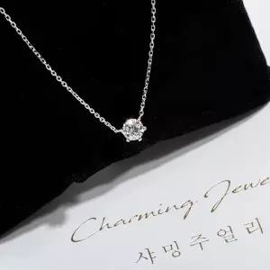 [샤밍주얼리]3부 5부 천연 다이아 목걸이 GIA 6프롱 샤이니 일체형 결혼 웨딩 프로포즈