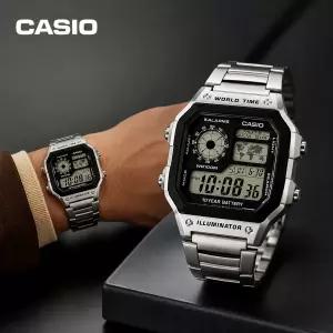 카시오 월드타임 남성 군인 AE-1200WHD-1A 디지털 메탈 손목시계 일본