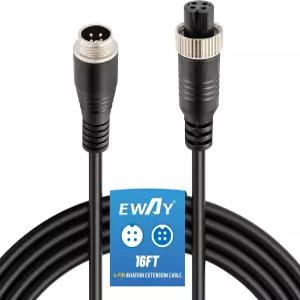 EWAY 4핀 항공 연장 케이블 16FT/5M 백업 카메라 코드 자동차 비디오 4PIN 커넥터 와이어 차량용 캠핑카
