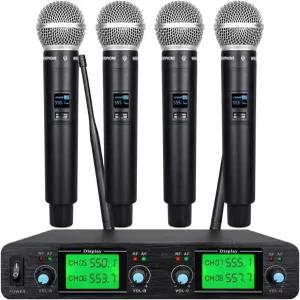 Tbaxo 4 채널 무선 마이크 시스템 핸드헬드 UHF 노래방 DJ 노래 모임 파티 새로운 결혼식 교회 컨퍼런스