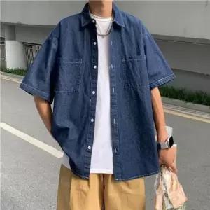 데님셔츠 남성 캐주얼 오버핏 2컬러 데님 반팔 셔츠 청남방