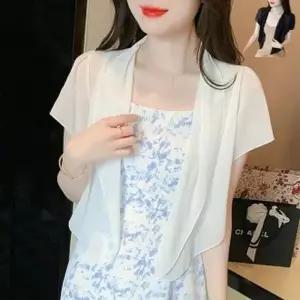 여성 캐주얼 원피스코트 반팔 여름 가디건 쉬폰