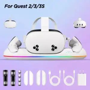 Oculus/Meta Quest 2/3/3S VR 헤드셋 및 컨트롤러용 충전 도크 2개의 충전식 배터리가 포함된 20W 자기