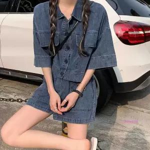 여성 투피스 반팔 데님 반바지 셋업 코디세트ghi854