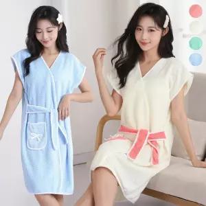 여성용 가운 잠옷 핑크 나시 홈웨어 극세사 부드러운 랩원피스 시원한