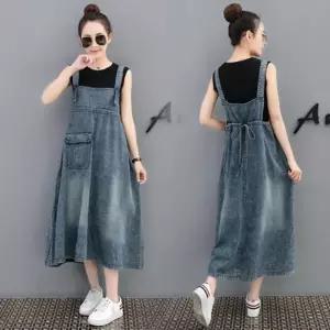 F6587/등조임 루즈핏 롱멜빵청원피스/롱데님원피스 롱멜빵원피스 루즈핏원피스 롱데님원피스