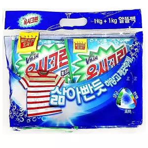 비누 빨래 의류관리 분말형 1kgx2 살림템 대용량 가루 세탁 옥시크린 기 세제