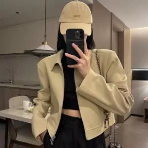여성 간절기 베이지 크롭 카라 블루종 자켓 아우터 점퍼