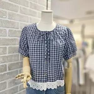 [레코브]레코브 LG41F7BL013X 레이스 체크 블라우스