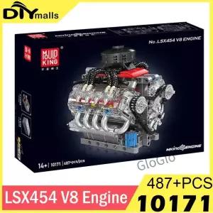 MOLD KING 10171 기술 전동 엔진 빌딩 블록 교육용 자동차 벽돌 MOC 선물 LSX454 V8