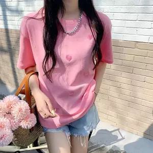 20대 러블리 여성 파스텔 하트 자수 반팔 티셔츠남자남녀공용 커플 편한원피스홈웨어 비치웨어휴양지 예쁜
