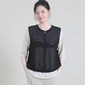[하프클럽/] 엄마옷 플랩 쉬폰 시스루 밴딩 여성 여름 지퍼 라운드 시원한