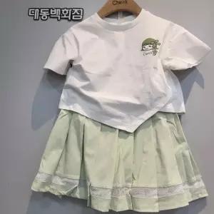 치크 DP01 언발 크롭티+플리츠치마세트  CKRT2544G
