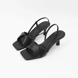 [신난다슈]여성 슬링백 샌들 힐 6cm 여자 여름 뮬 샌들 소가죽 꼬임 발편한 쿠션 빅사이즈 BS25047 블랙