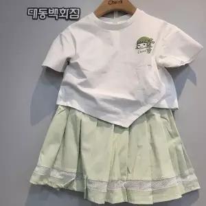 치크 DP01 언발 크롭티+플리츠치마세트  CKRT2544G