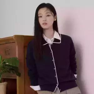 빈폴 레이디스 코튼 플레인 칼라 배색 카디건 - 네이비BF625AC11R BF625AC11R-EB