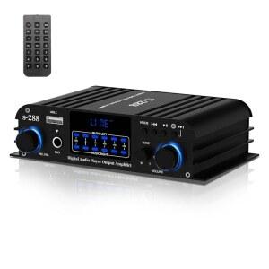 [미국배송] 1200W 앰프 홈 오디오 4 채널 BLUETOOTH5.0 소형 앰프 RMS 45WX4 300W*4 피크 파워 스테레오 수신기(USB SD 시어터 노래방 RCA용 클래스 D 스피커 차고)