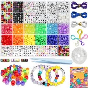 LIS 헤겐사 300개 DIY 공예 비즈 우정 팔찌 키트 포니 레터 및 제작 다채로운 매력 맞춤형 목걸이 보석