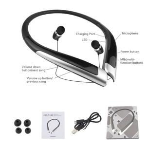 HBS-1100 스테레오 블루투스 헤드폰 바이노럴 핸즈프리 넥밴드 이어폰  미니 무선 헤드셋 유니버셜