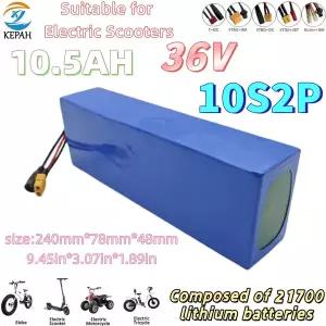 전기자전거 배터리 10S2P 36V 10.5Ah 21700 팩 고전력 5C 전기 바이크 오토바이 자전거 스쿠터 BMS용 충전