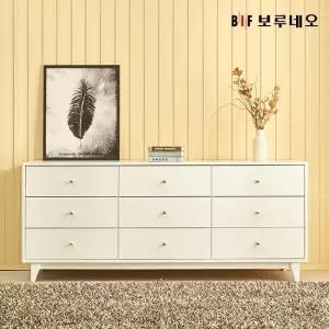 앳홈 줄리엣 화이트 러버우드 원목 3단 1500 와이드 서랍장 (서랍9개)