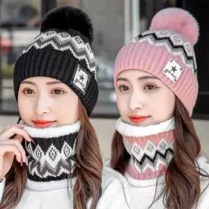융털기모 방한용품 러블리 패턴 방울비니 반다나비니 넥워머세트